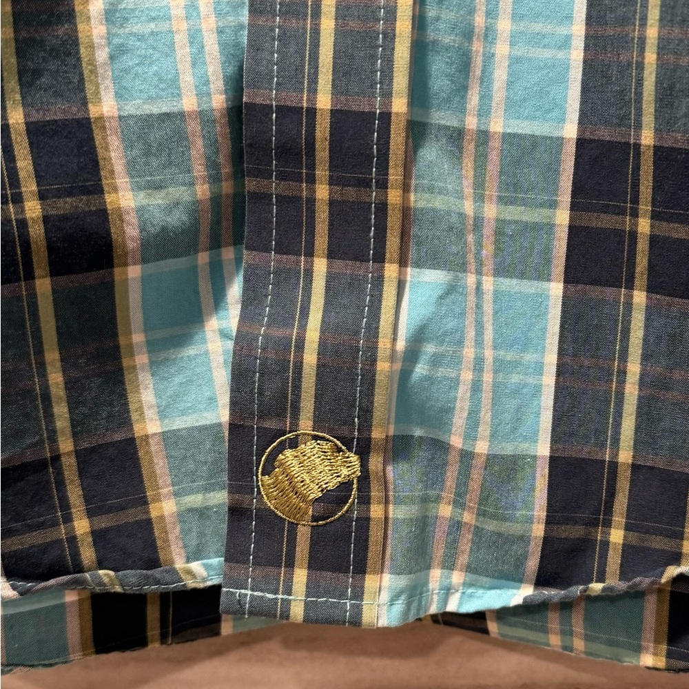 John Bartlett Consensus Button Up Shirt Medium Teal and White Plaid Long Sleeve - Picture 2 of 10
